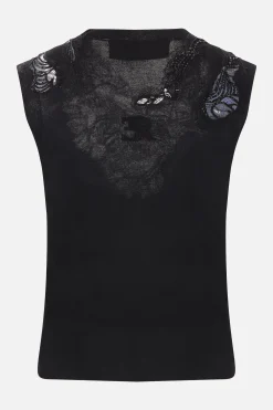 top smanicato in maglia con ricamo
