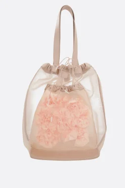 tote Sheer Stuffed Carnation Drawstring Pocket