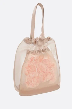 tote Sheer Stuffed Carnation Drawstring Pocket
