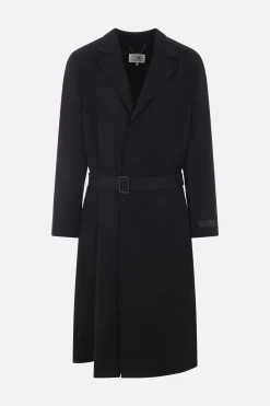 trench monopetto in lana e cotone