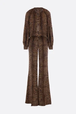 tuta in crepe de chine stampa leopardo